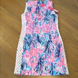 Lily Pulitzer Coral Design Sleeveless Dress with Lace Trim